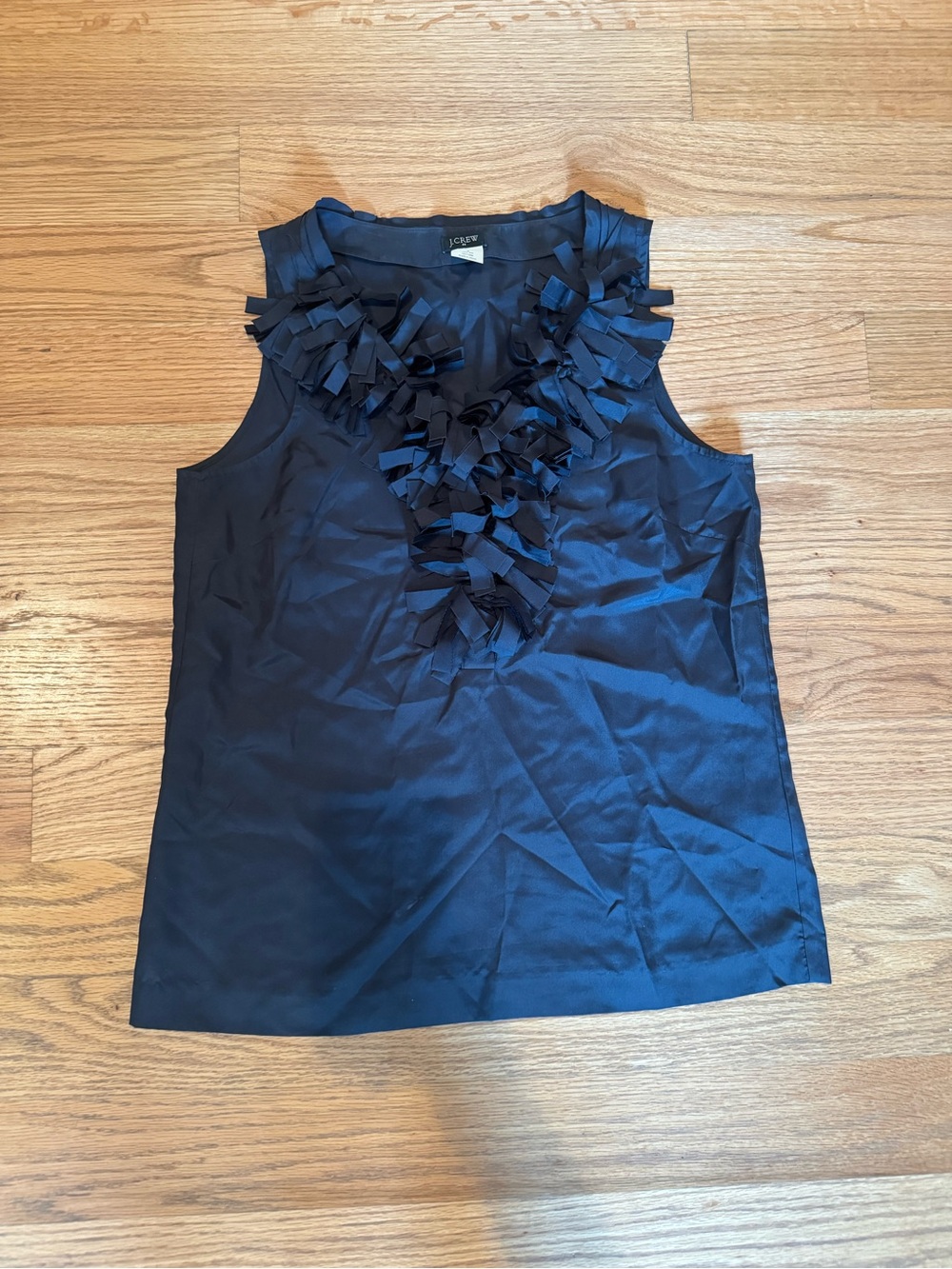 J. Crew Navy Sleeveless Ruffle-Trim Camisole 100% silk